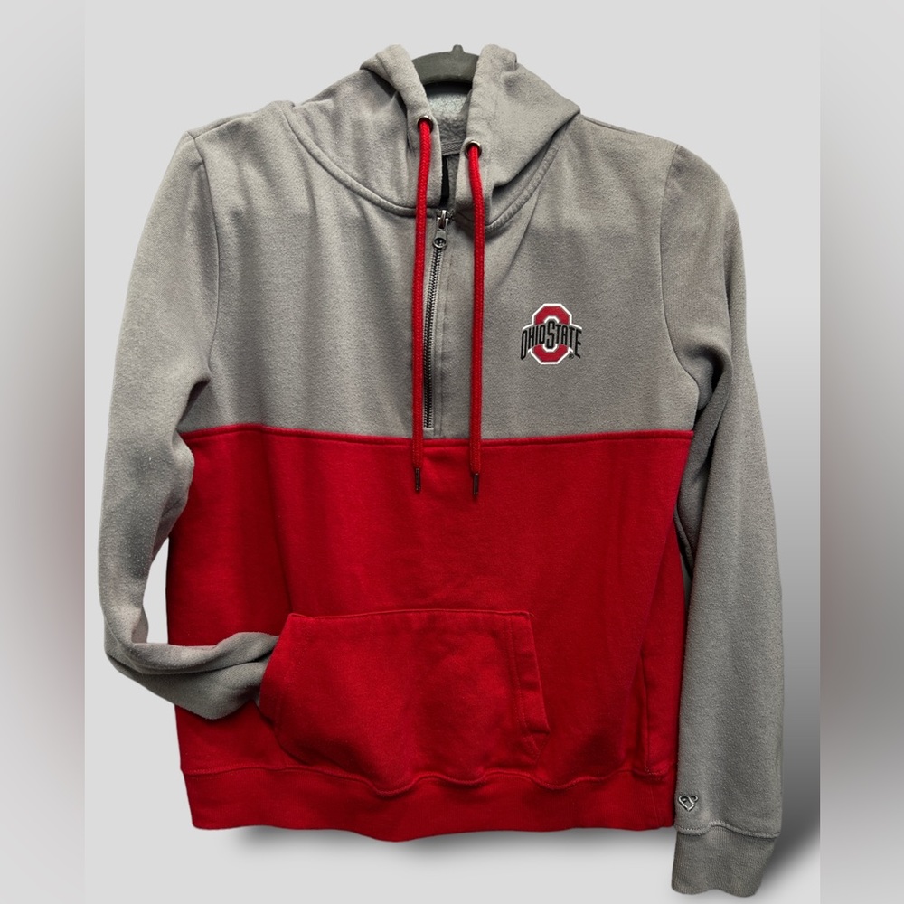 OHIO STATE Hoodie by Colosseum Women’s Size M Red/Gray 1/4 Zip/Drawstring‎